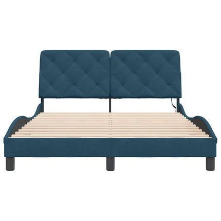 sengeramme med LED uden madras 140x190 cm velour blå