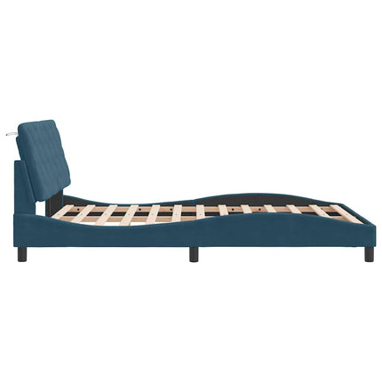 sengeramme med LED uden madras 140x190 cm velour blå