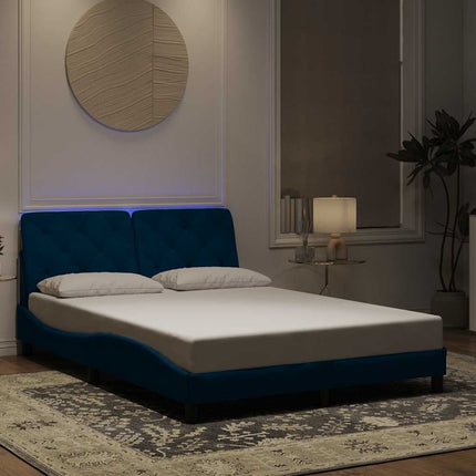 sengeramme med LED uden madras 140x190 cm velour blå