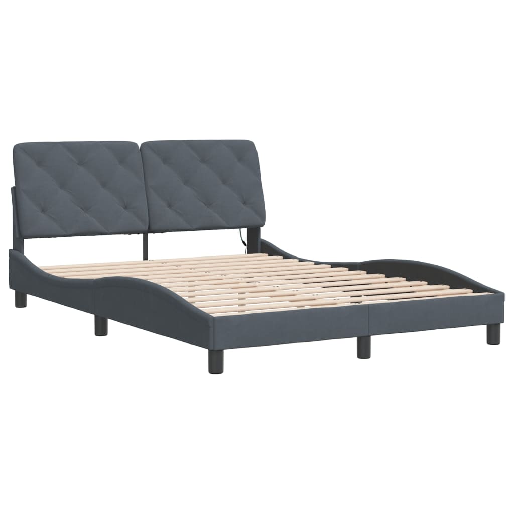 sengeramme med LED uden madras 140x200 cm velour mørkegrå