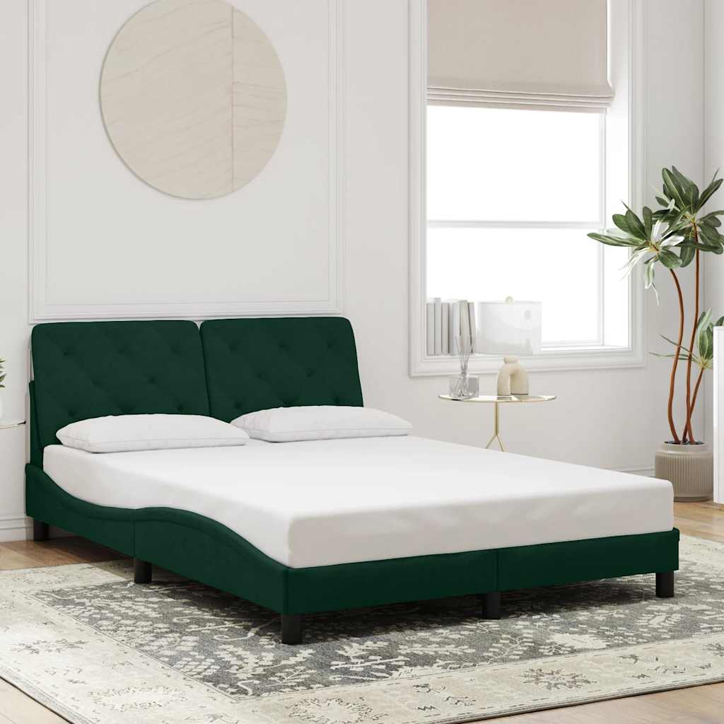 sengeramme med LED uden madras 140x200 cm velour mørkegrøn