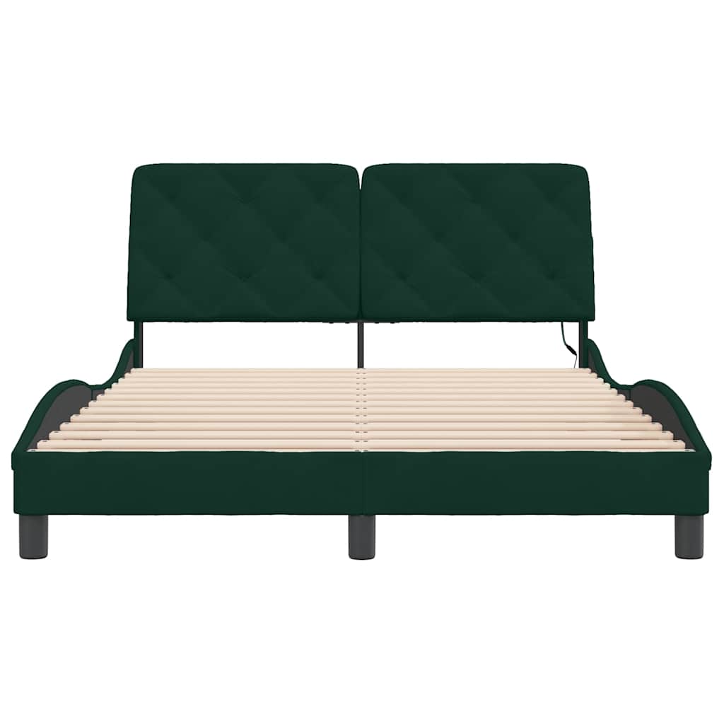 sengeramme med LED uden madras 140x200 cm velour mørkegrøn