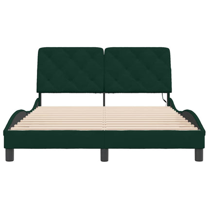 sengeramme med LED uden madras 140x200 cm velour mørkegrøn