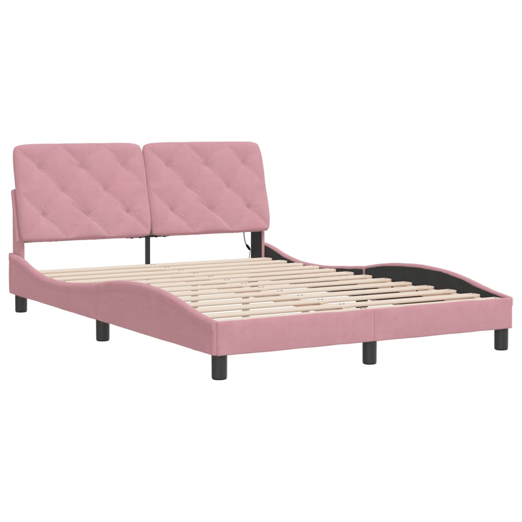 sengeramme med LED uden madras 140x200 cm velour pink