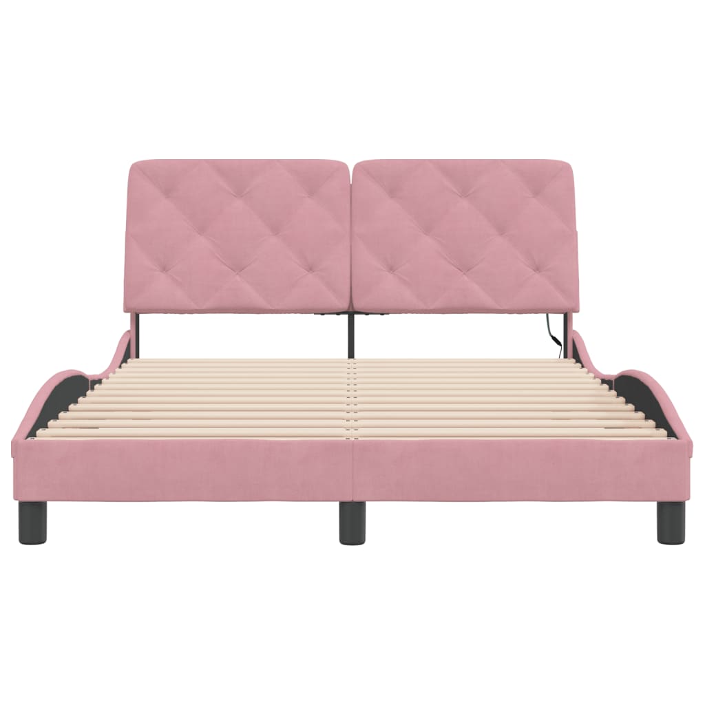 sengeramme med LED uden madras 140x200 cm velour pink