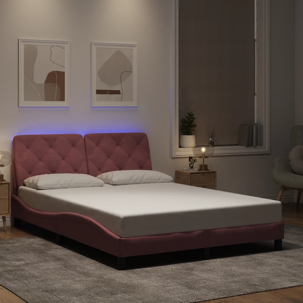 sengeramme med LED uden madras 140x200 cm velour pink