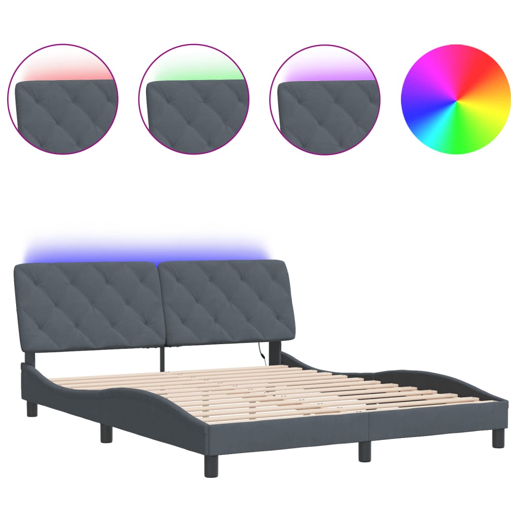 sengeramme med LED uden madras 160x200 cm velour mørkegrå