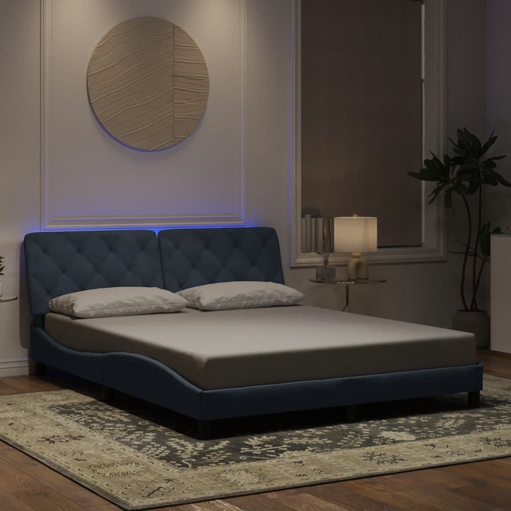 sengeramme med LED uden madras 160x200 cm velour mørkegrå