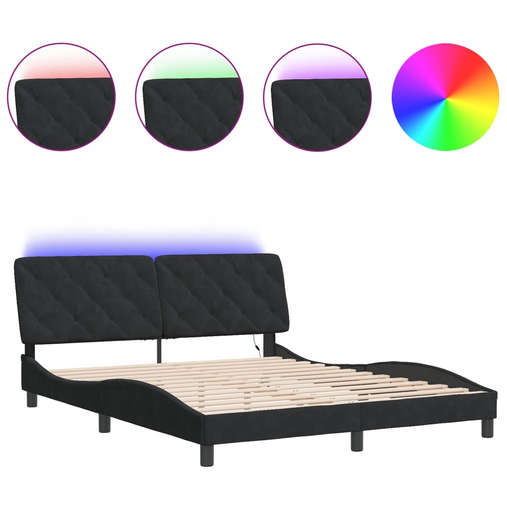 sengeramme med LED uden madras 160x200 cm velour sort