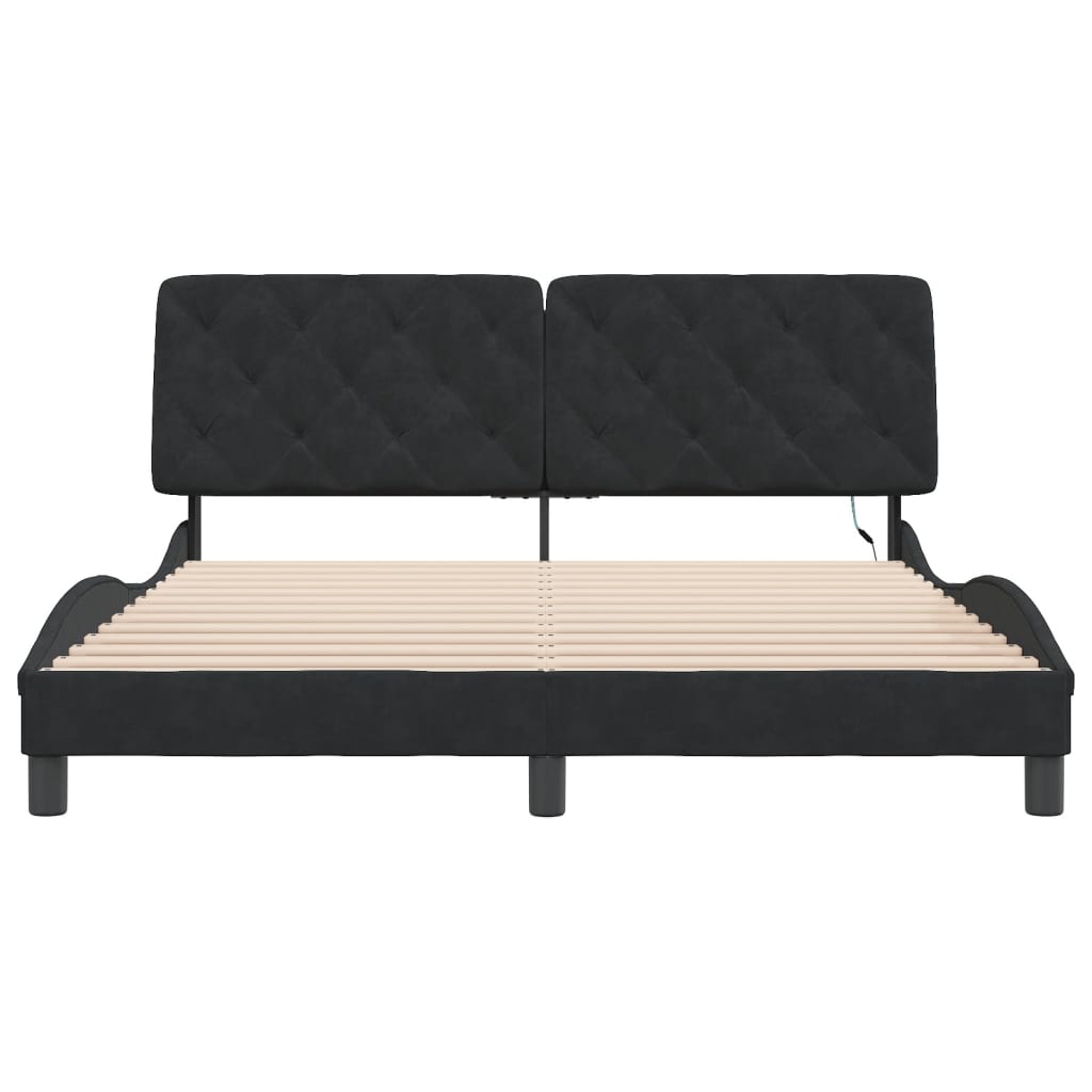 sengeramme med LED uden madras 160x200 cm velour sort