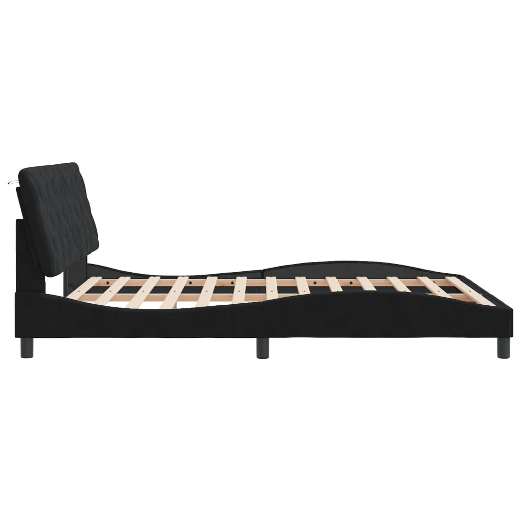 sengeramme med LED uden madras 160x200 cm velour sort