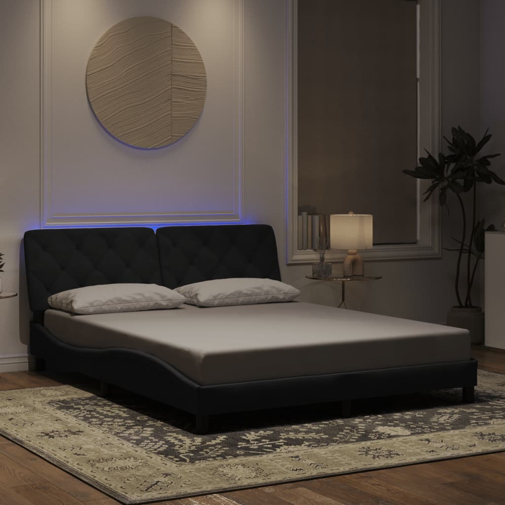 sengeramme med LED uden madras 160x200 cm velour sort