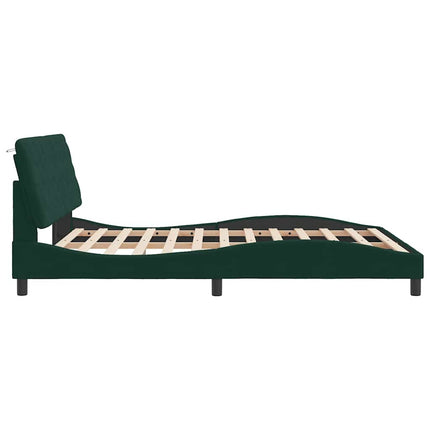 sengeramme med LED uden madras 160x200 cm velour mørkegrøn