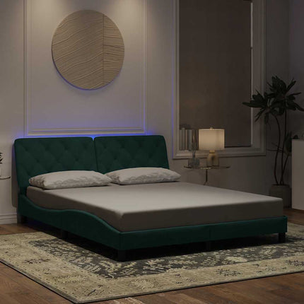 sengeramme med LED uden madras 160x200 cm velour mørkegrøn