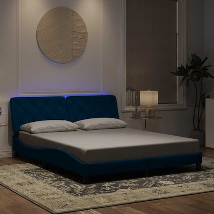 sengeramme med LED uden madras 160x200 cm velour blå