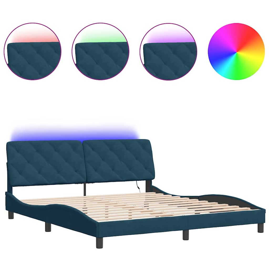 sengeramme med LED uden madras 180x200 cm velour blå