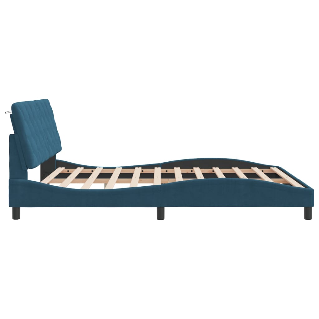 sengeramme med LED uden madras 180x200 cm velour blå