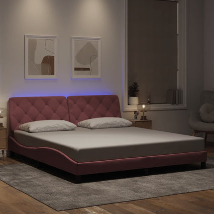 sengeramme med LED uden madras 180x200 cm velour pink