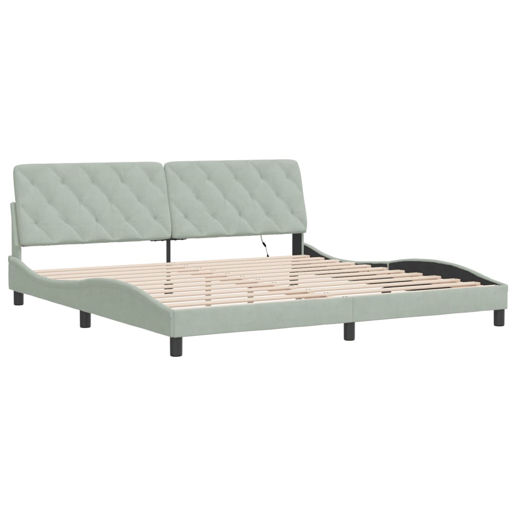 sengeramme med LED uden madras 200x200 cm velour lysegrå