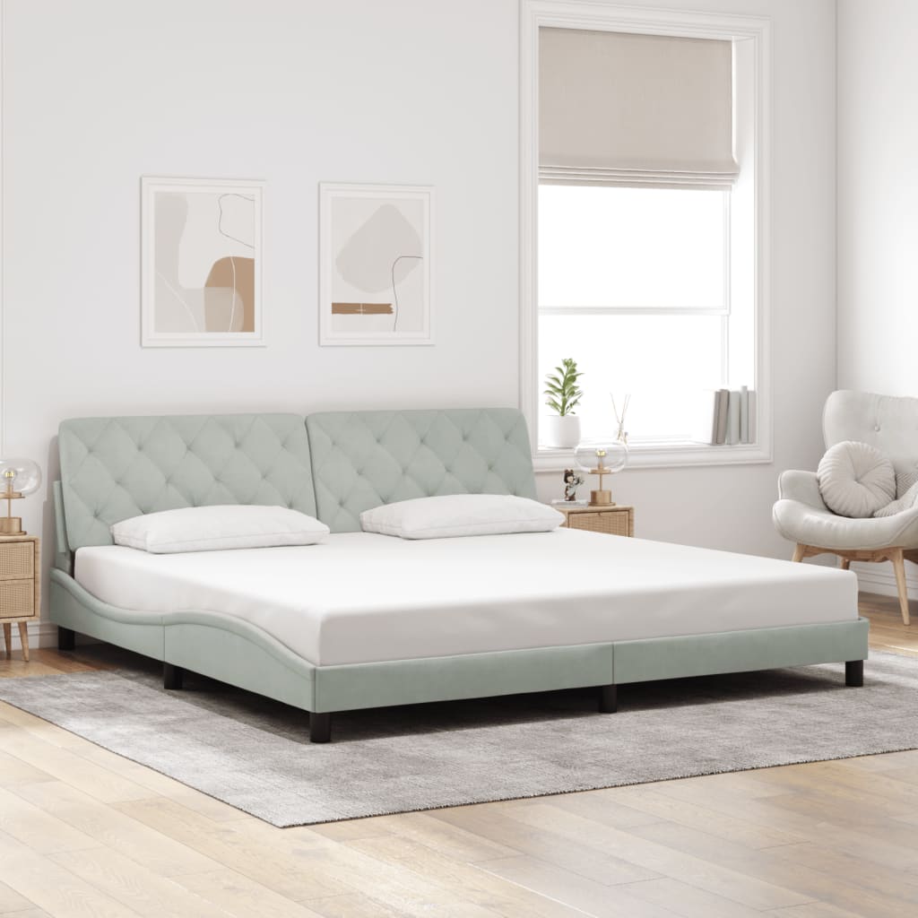 sengeramme med LED uden madras 200x200 cm velour lysegrå