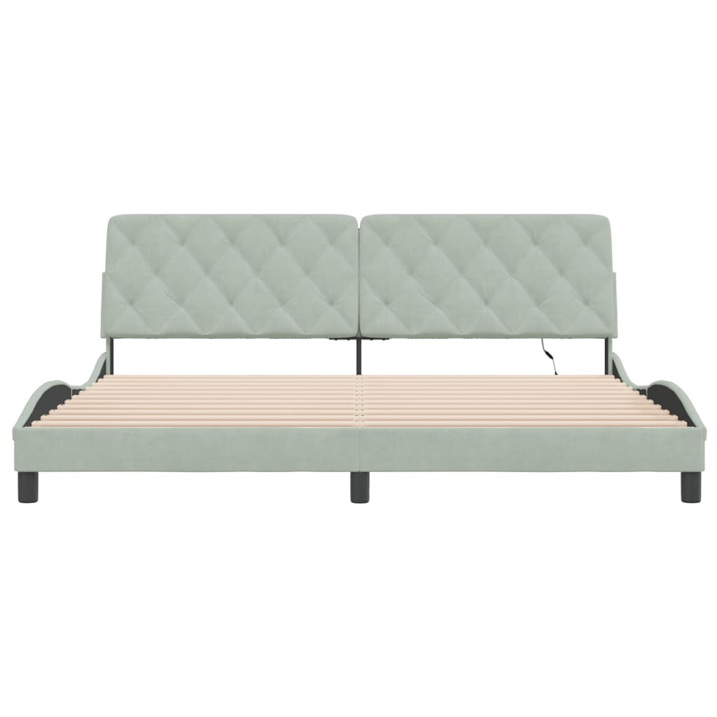 sengeramme med LED uden madras 200x200 cm velour lysegrå
