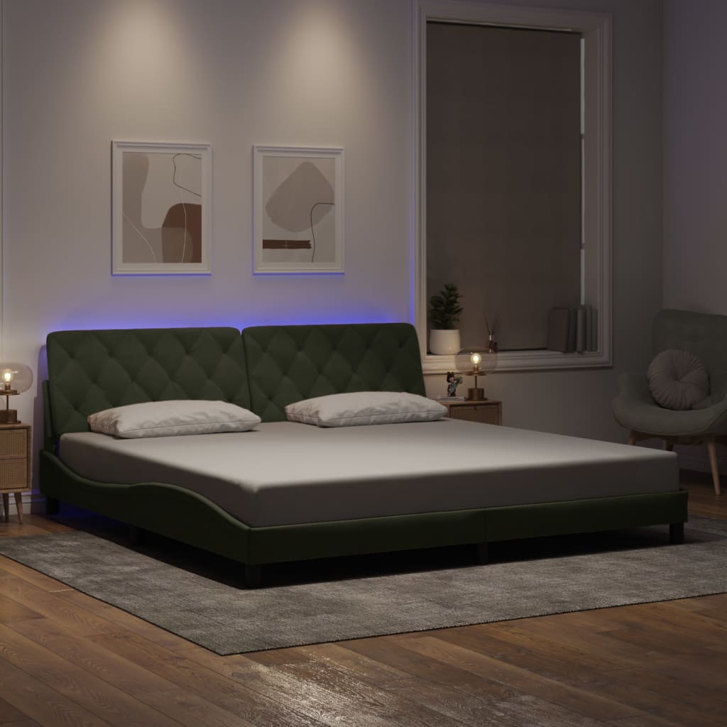 sengeramme med LED uden madras 200x200 cm velour lysegrå