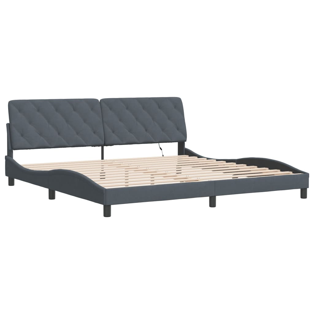 sengeramme med LED uden madras 200x200 cm velour mørkegrå
