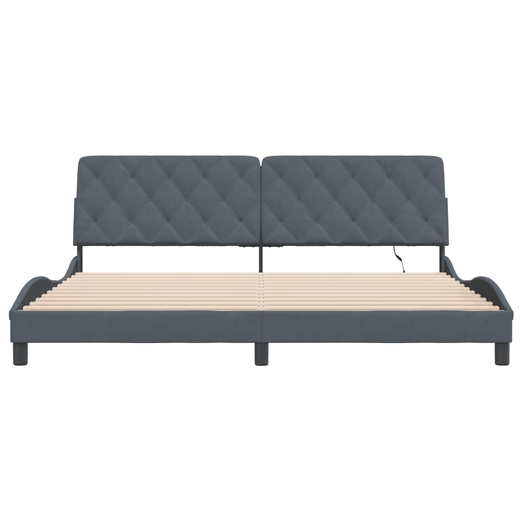 sengeramme med LED uden madras 200x200 cm velour mørkegrå