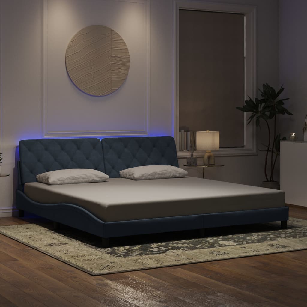 sengeramme med LED uden madras 200x200 cm velour mørkegrå