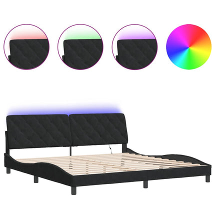 sengeramme med LED uden madras 200x200 cm velour sort