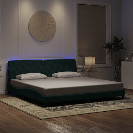 sengeramme med LED uden madras 200x200 cm velour mørkegrøn