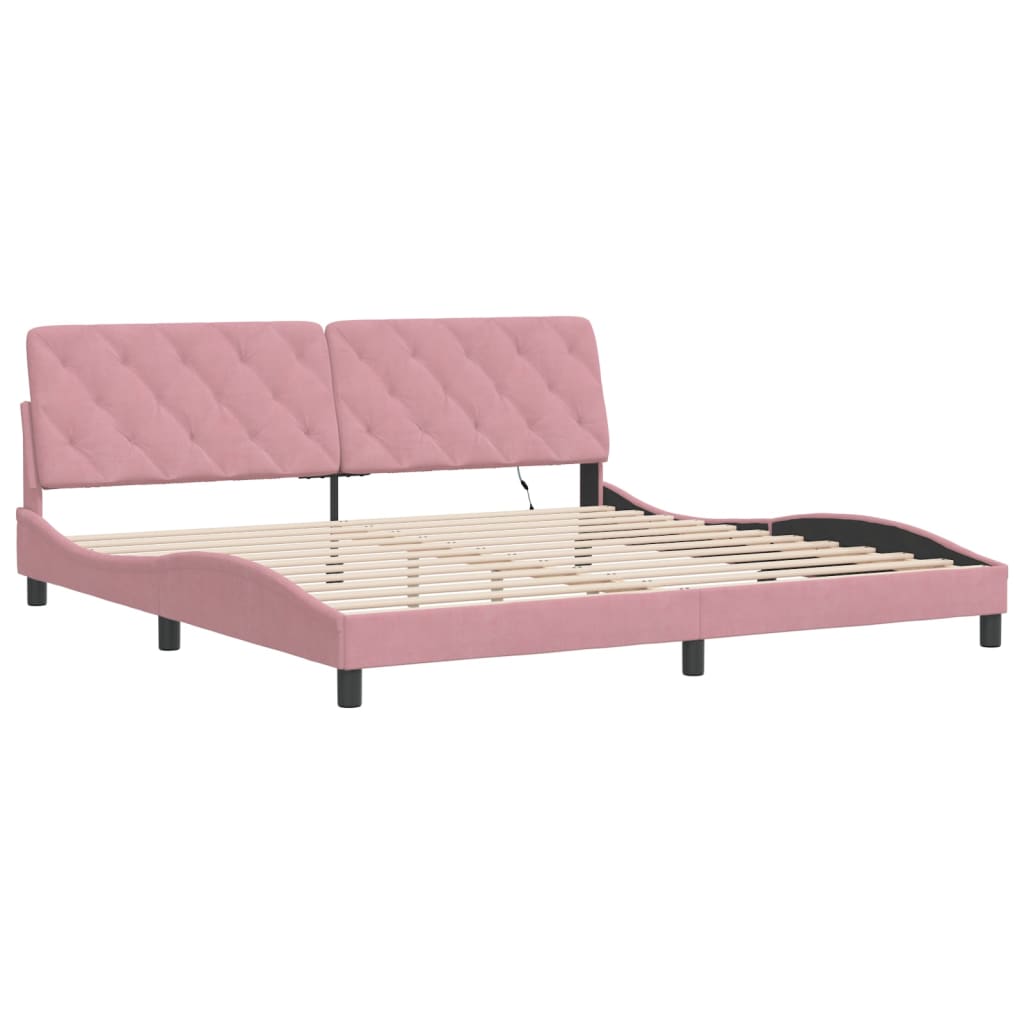 sengeramme med LED uden madras 200x200 cm velour lyserød