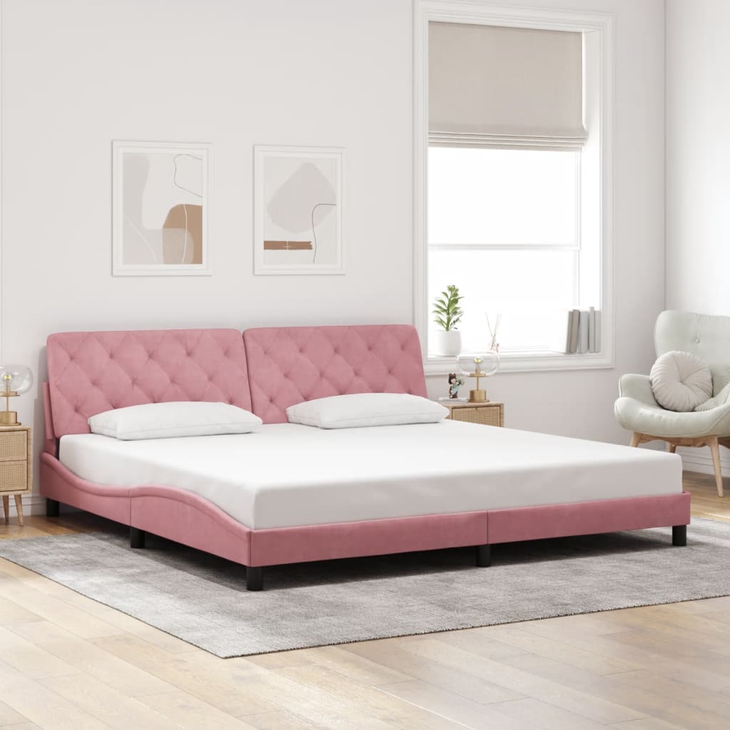 sengeramme med LED uden madras 200x200 cm velour lyserød