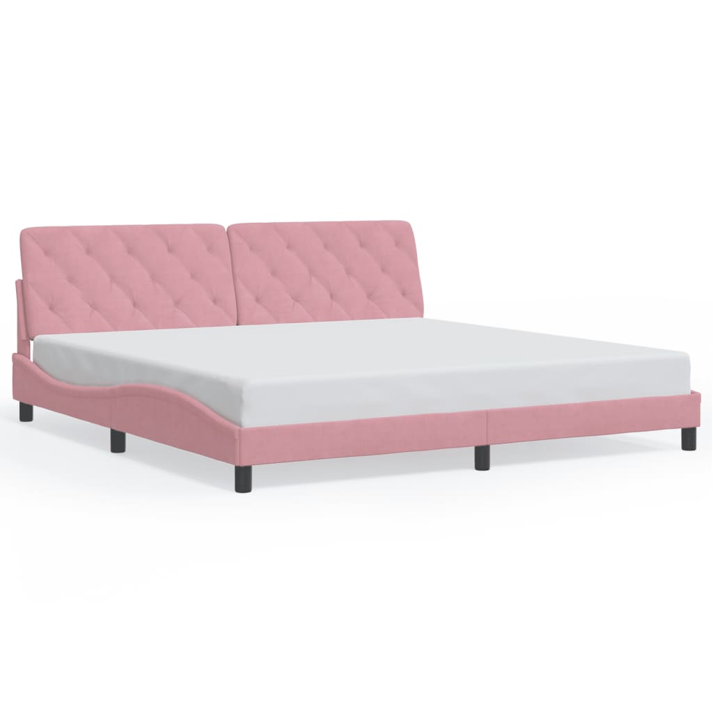 sengeramme med LED uden madras 200x200 cm velour lyserød