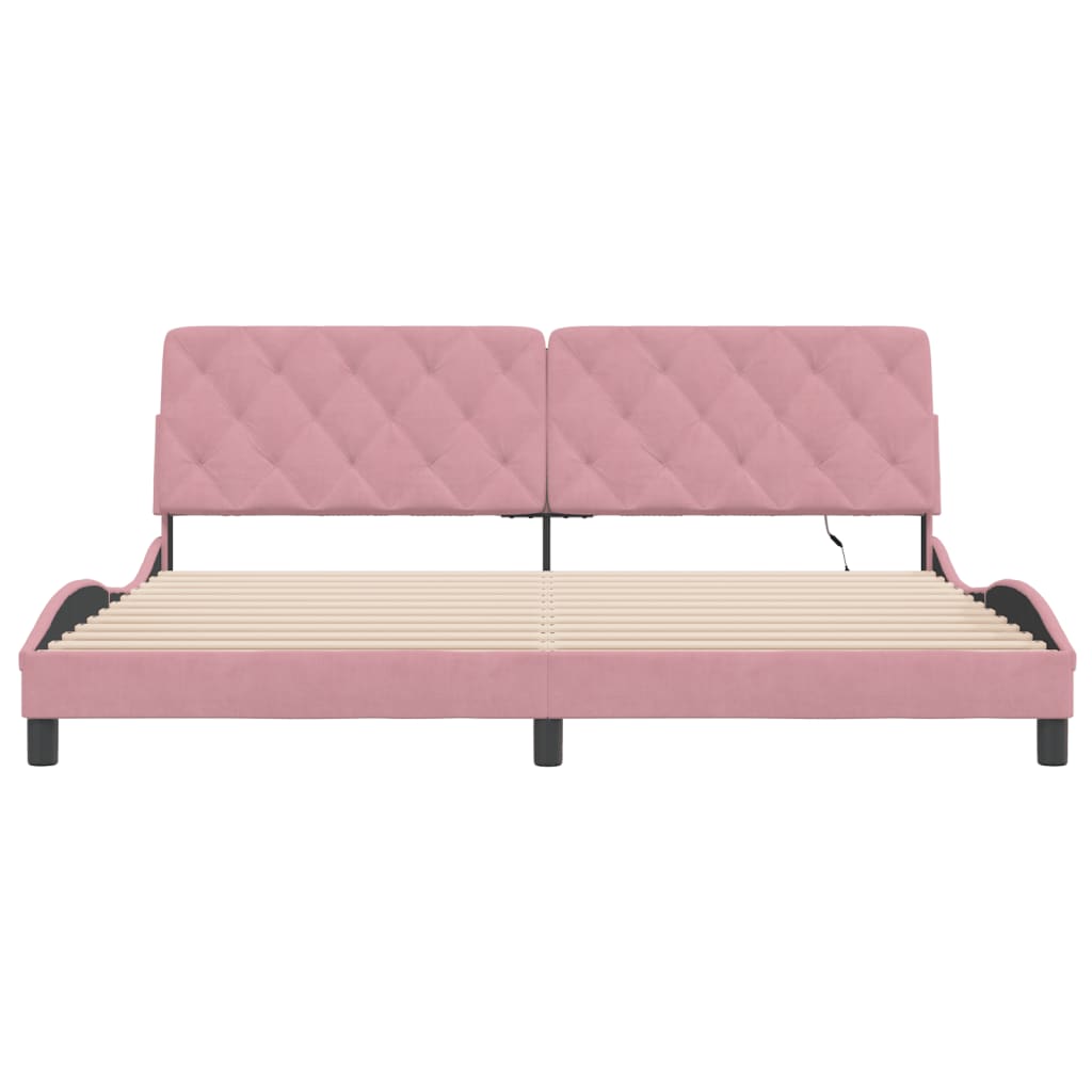 sengeramme med LED uden madras 200x200 cm velour lyserød