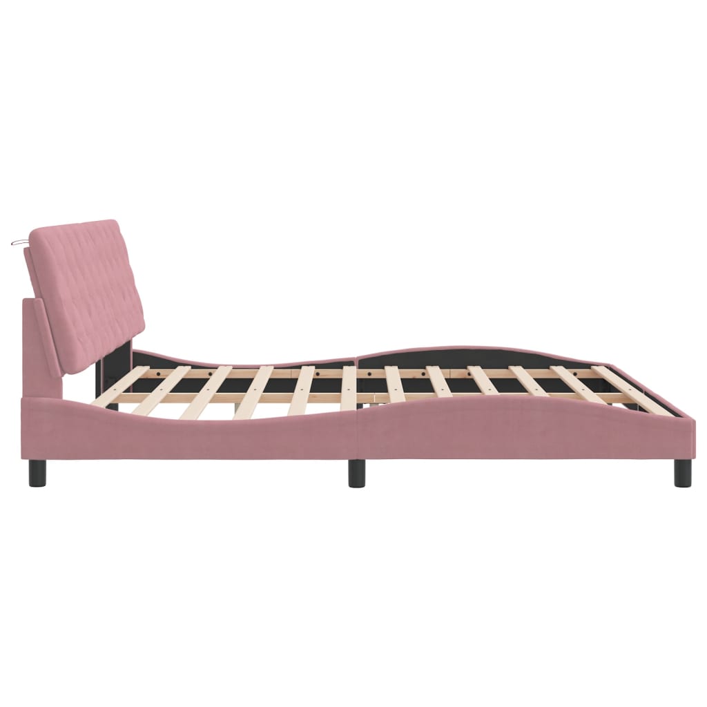 sengeramme med LED uden madras 200x200 cm velour lyserød