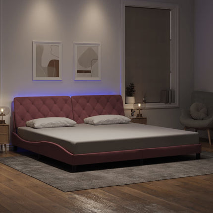 sengeramme med LED uden madras 200x200 cm velour lyserød