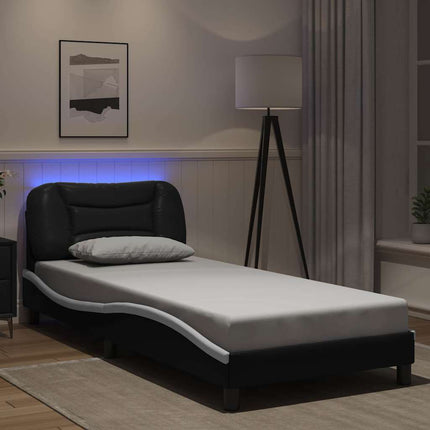 sengeramme med LED uden madras Hvar 80x200 cm sort og hvid