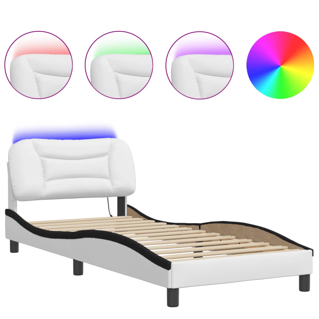 sengeramme med LED uden madras Hvar 90x190 cm hvid og sort
