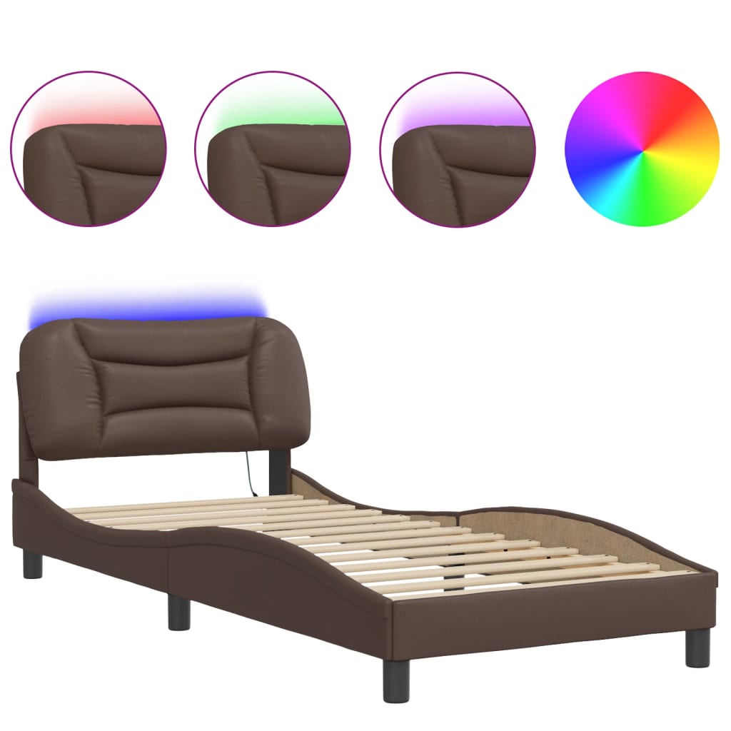 sengeramme med LED uden madras Hvar 90x200 cm brun