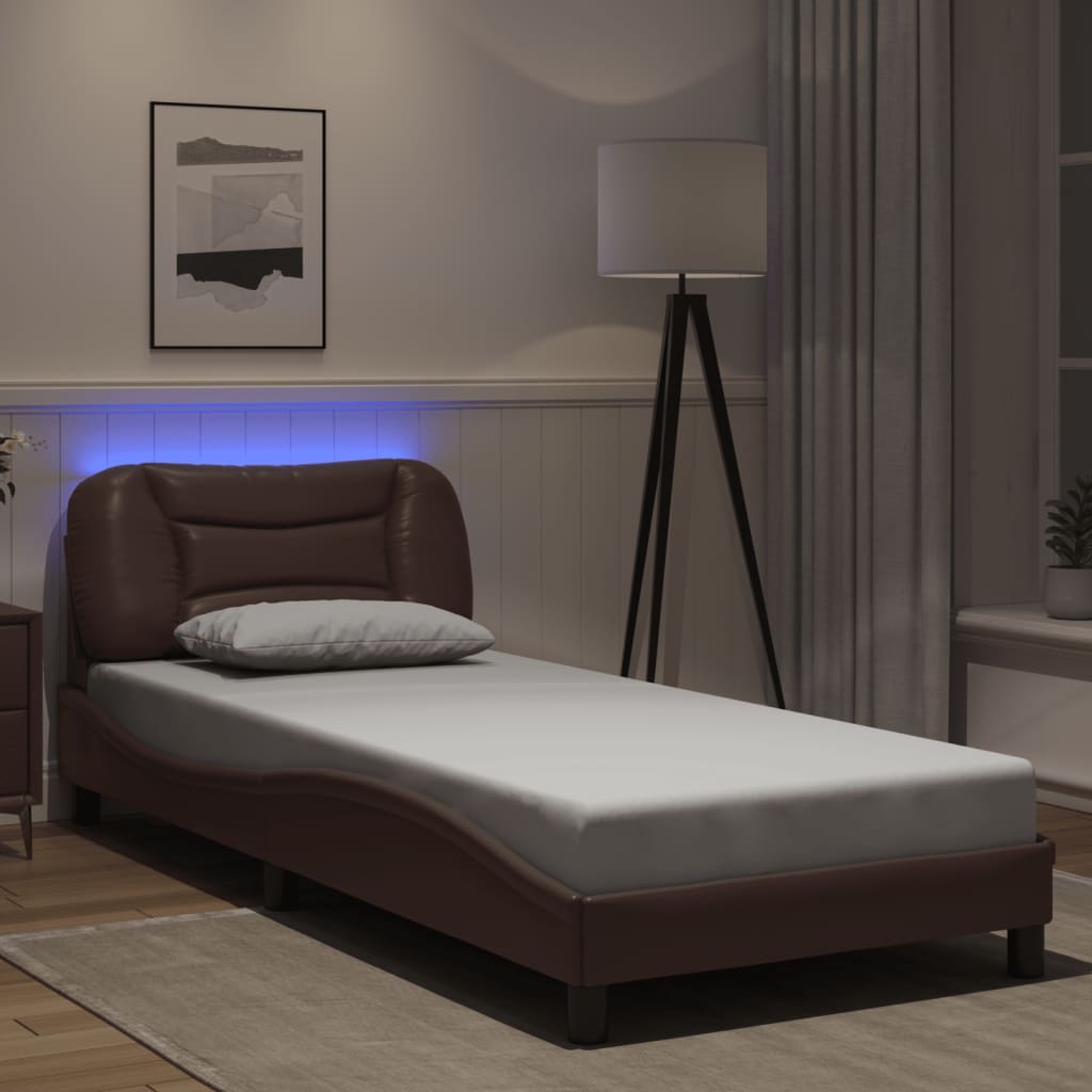 sengeramme med LED uden madras Hvar 90x200 cm brun