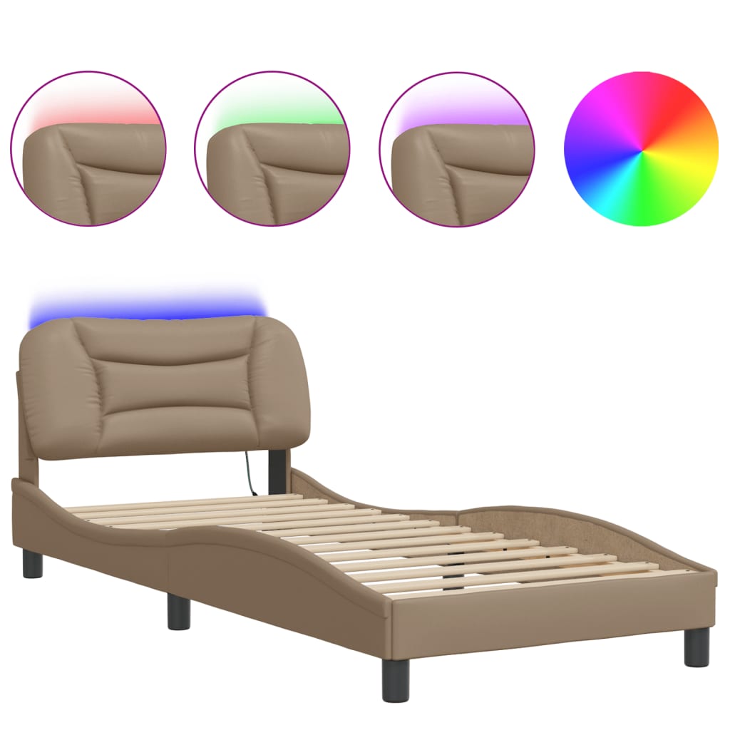 sengeramme med LED uden madras Hvar 90x200 cm cappuccinofarvet