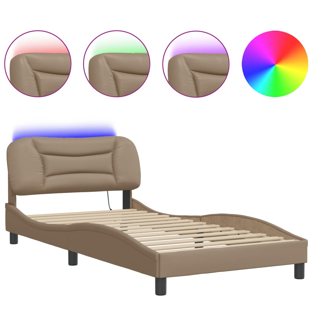 sengeramme med LED uden madras Hvar 100x200 cm cappuccinofarvet