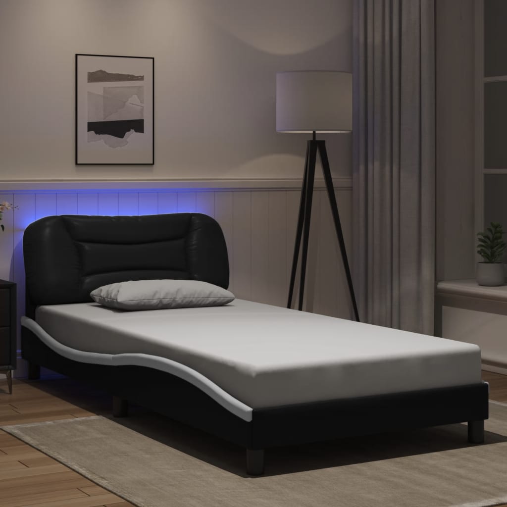 sengeramme med LED uden madras Hvar 100x200 cm sort og hvid