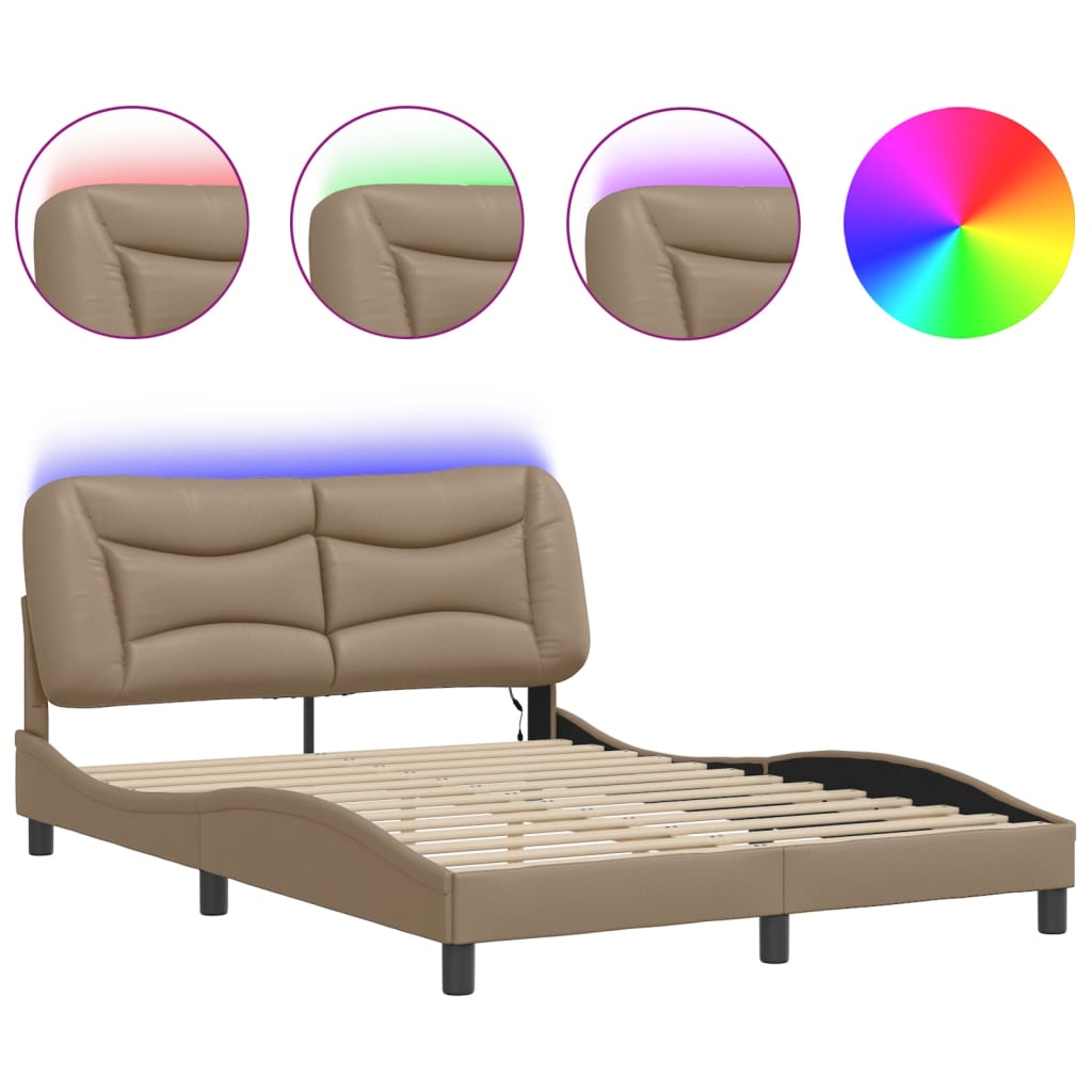 sengeramme med LED uden madras Hvar 120x200 cm cappuccinofarvet