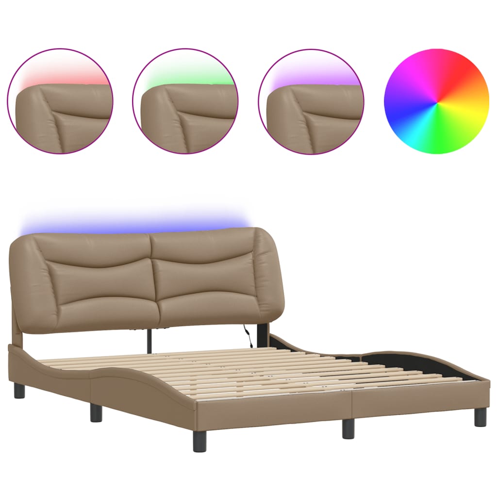 sengeramme med LED uden madras Hvar 160x200 cm cappuccinofarvet