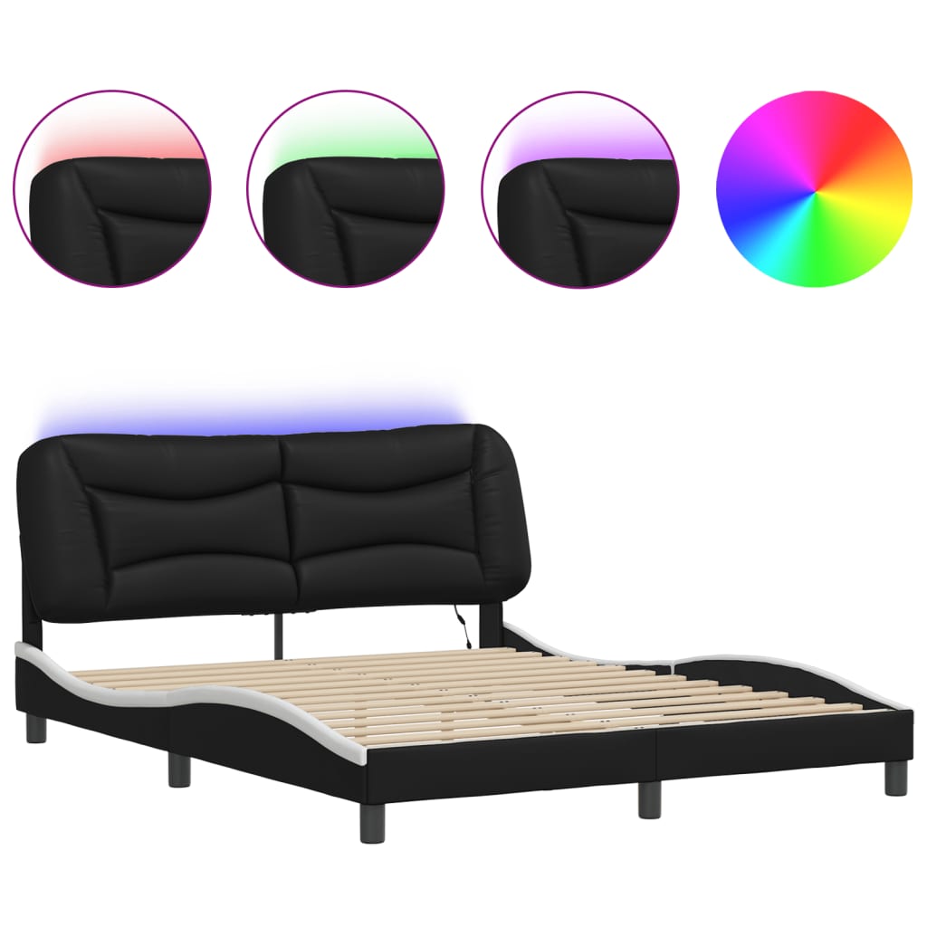 sengeramme med LED uden madras Hvar 160x200 cm sort og hvid