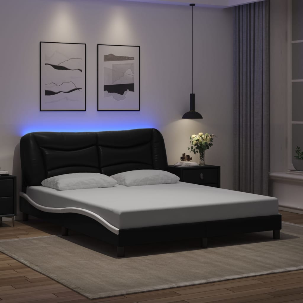 sengeramme med LED uden madras Hvar 160x200 cm sort og hvid