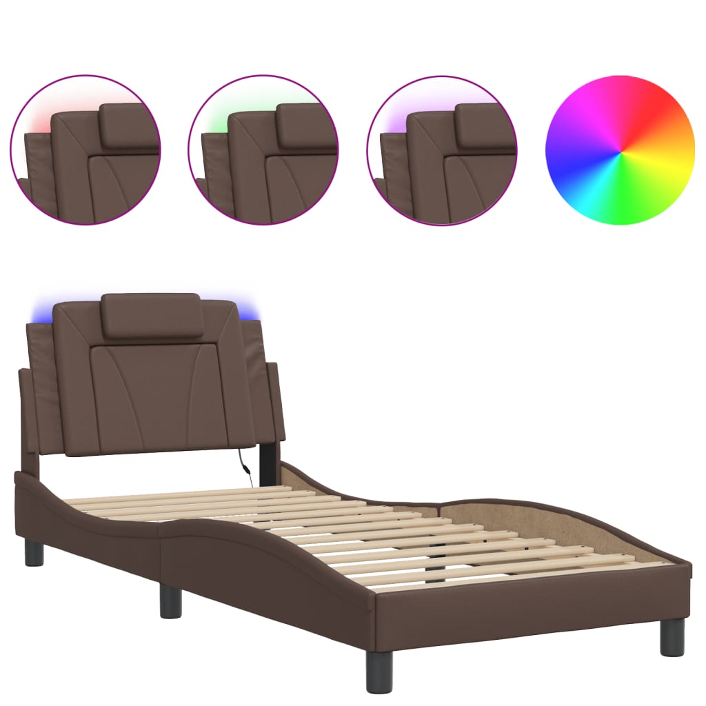 sengeramme Viana med LED uden madras 80x200 cm brun