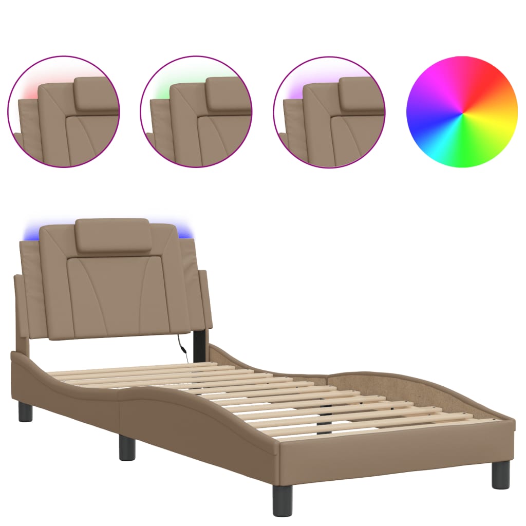 sengeramme Viana med LED uden madras 80x200 cm cappuccinofarvet